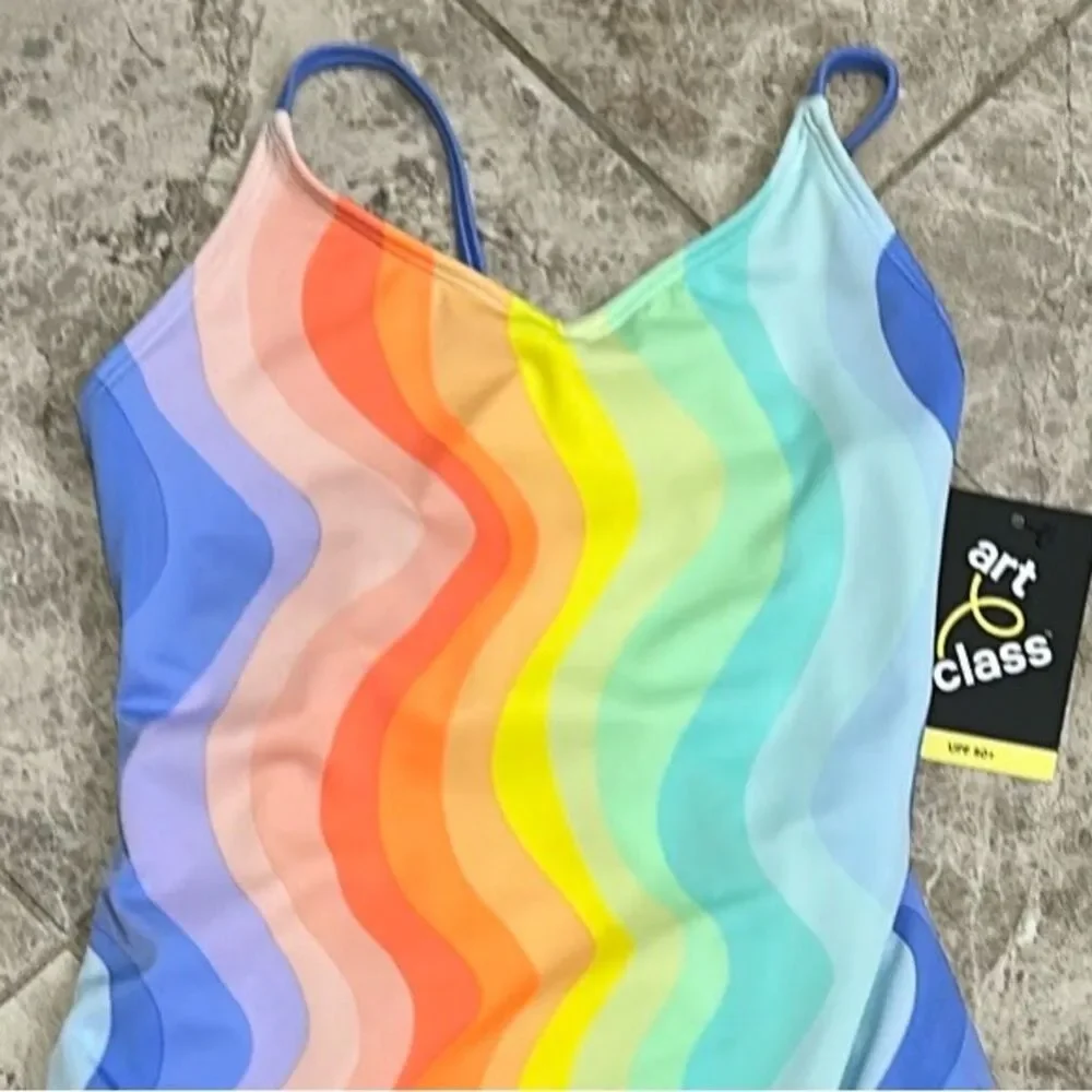 Art Class Target Girls Striped Wavy Fun One Piece Swimsuit NEW Size XL